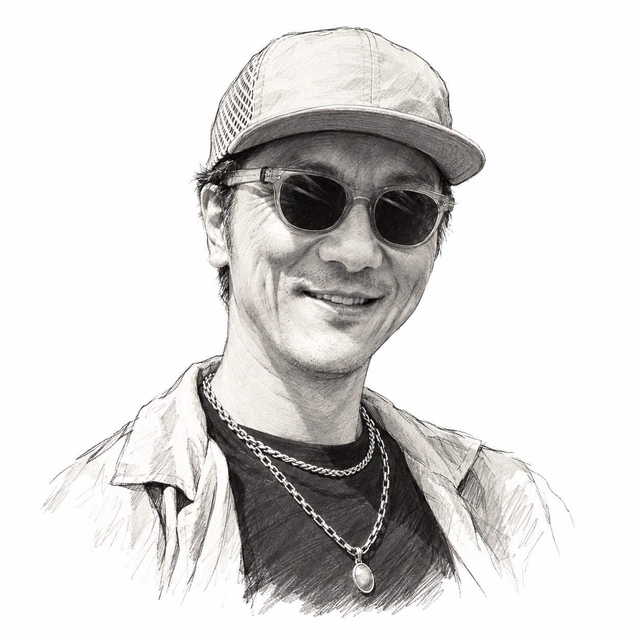 Hand-drawn portrait of designer and artist Nod Young.